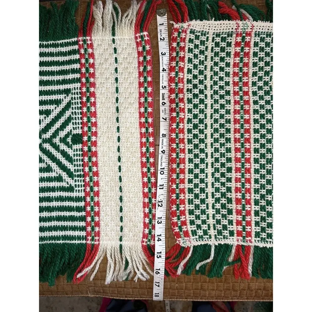 Vintage Handmade Crocheted Christmas Large Hot Pad Trivet Green Red Placemats